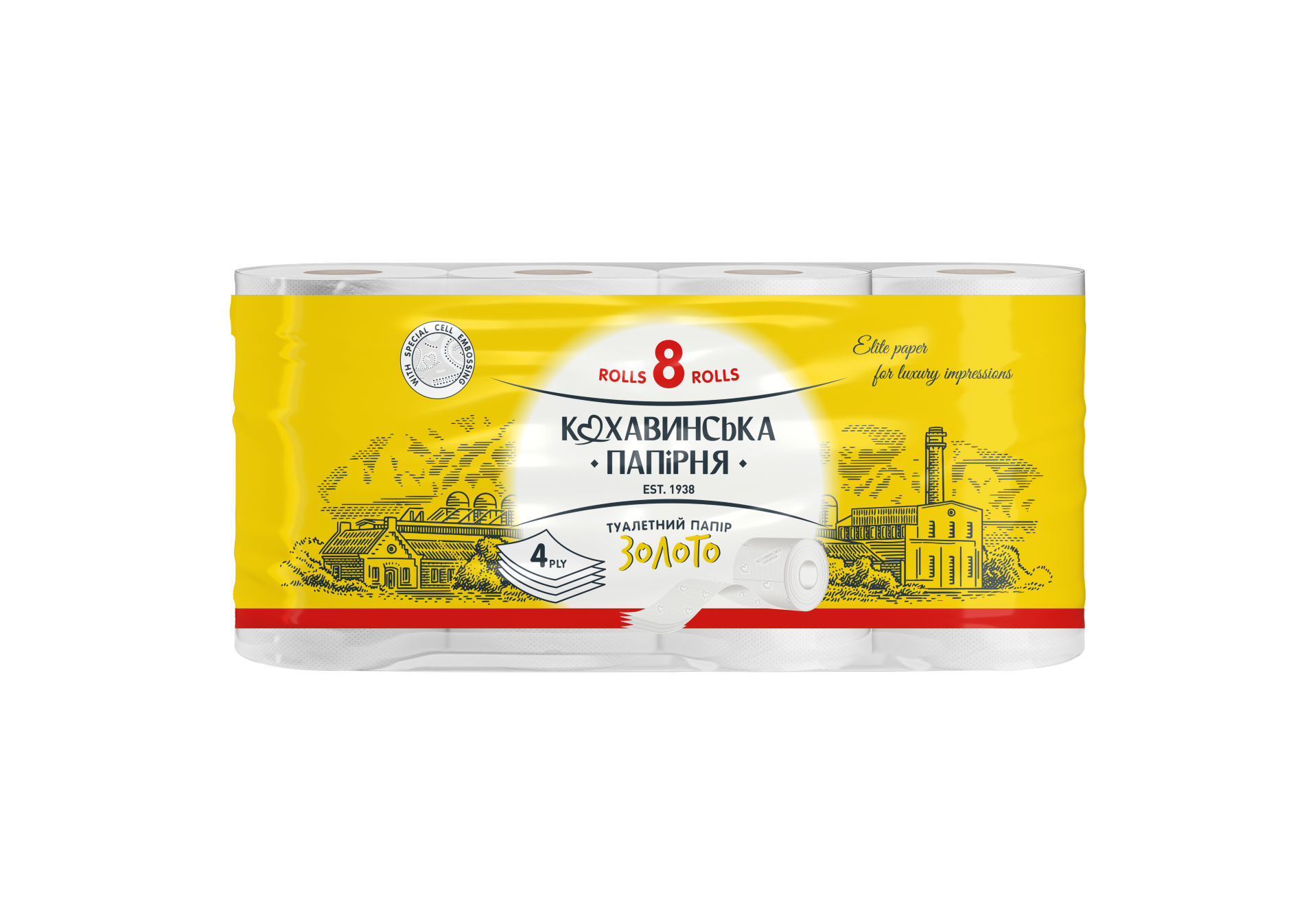 Папір туалетний «Золото» целюлозний білий 4-шари 155 відривів 18 м (8шт)